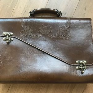 Tooled Lotus flower Leather briefcase